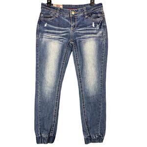 1st Kiss Jeans Crop‎ Low-Rise Faded Stretch Elastic-Ankle Womens 9 Denim